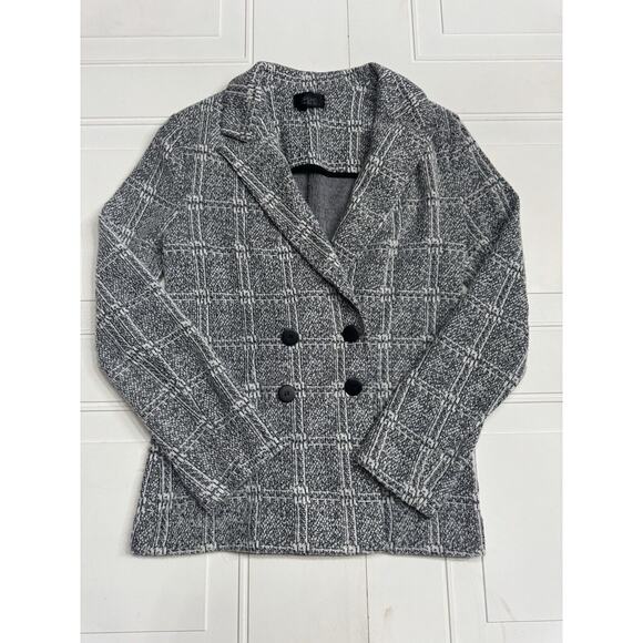 Topshop Jackets & Blazers - Topshop Women Jacket 4 Black White Pea Coat Plaid Pockets Collared Blazer
